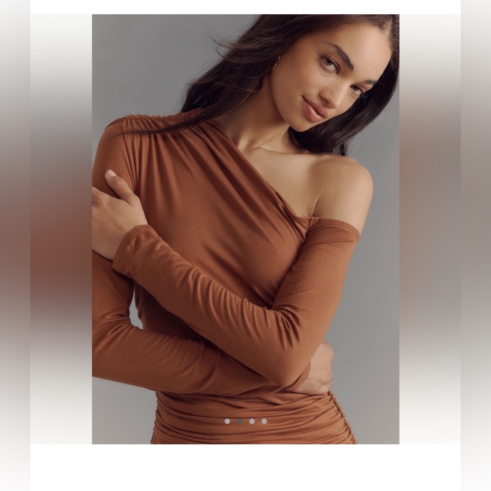 Anthropologie Brown One Shoulder Dress - Picture 2 of 3